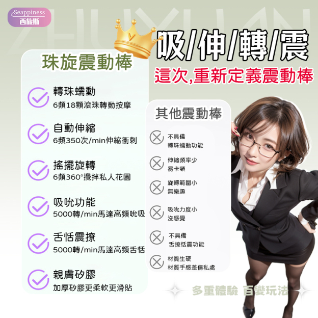 珠旋三環按摩棒 | 超長伸縮轉珠自動鑽 | 蜜豆吸吮 飽滿轉珠