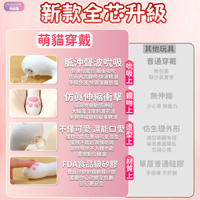 喵萌穿戴按摩棒 | 10頻伸縮震動 | 外出穿戴不脫落