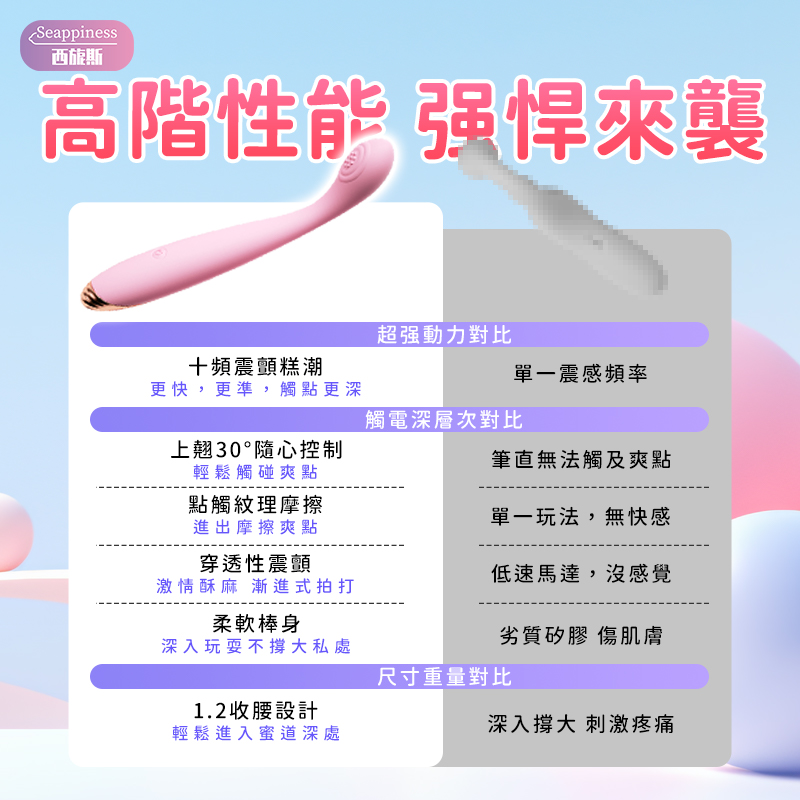 30度點觸按摩棒 | 剮蹭震顫 | 十頻調節