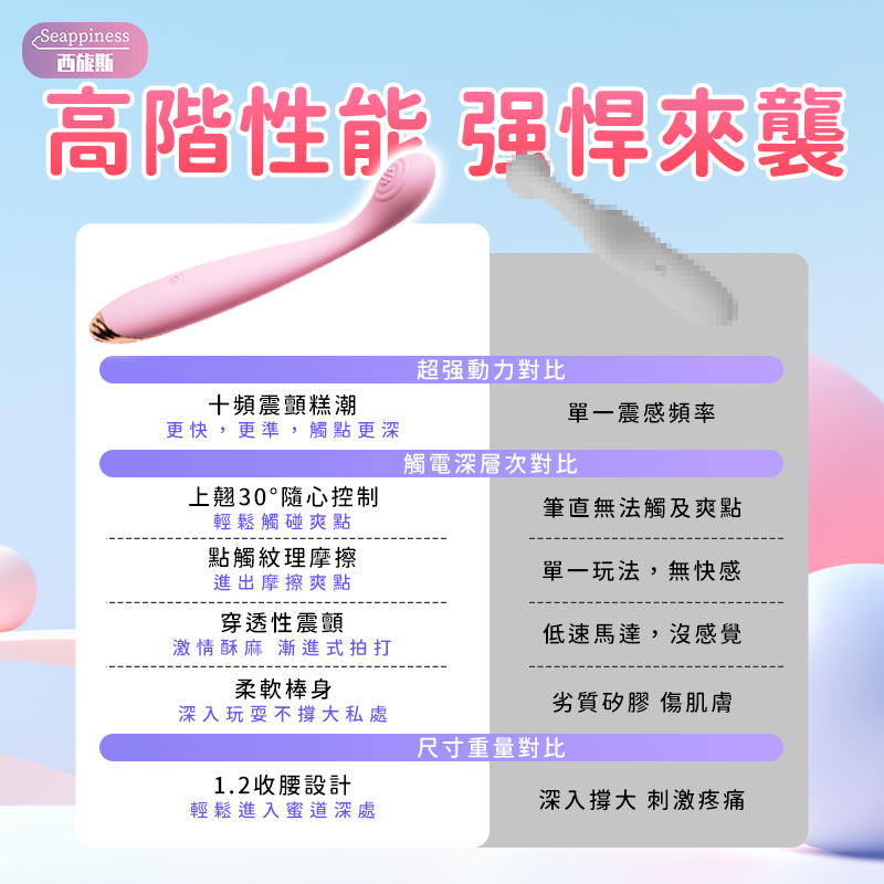 30度點觸按摩棒 | 剮蹭震顫 | 十頻調節