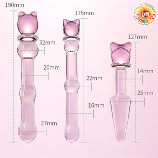 Seappiness 24h出貨 粉貓魔杖-大號-中號-小號 陰肛兩用 撐滿不撐大私處 心動小貓 水晶玻璃肛塞 圓潤光滑 一衝即淨 情趣玩具