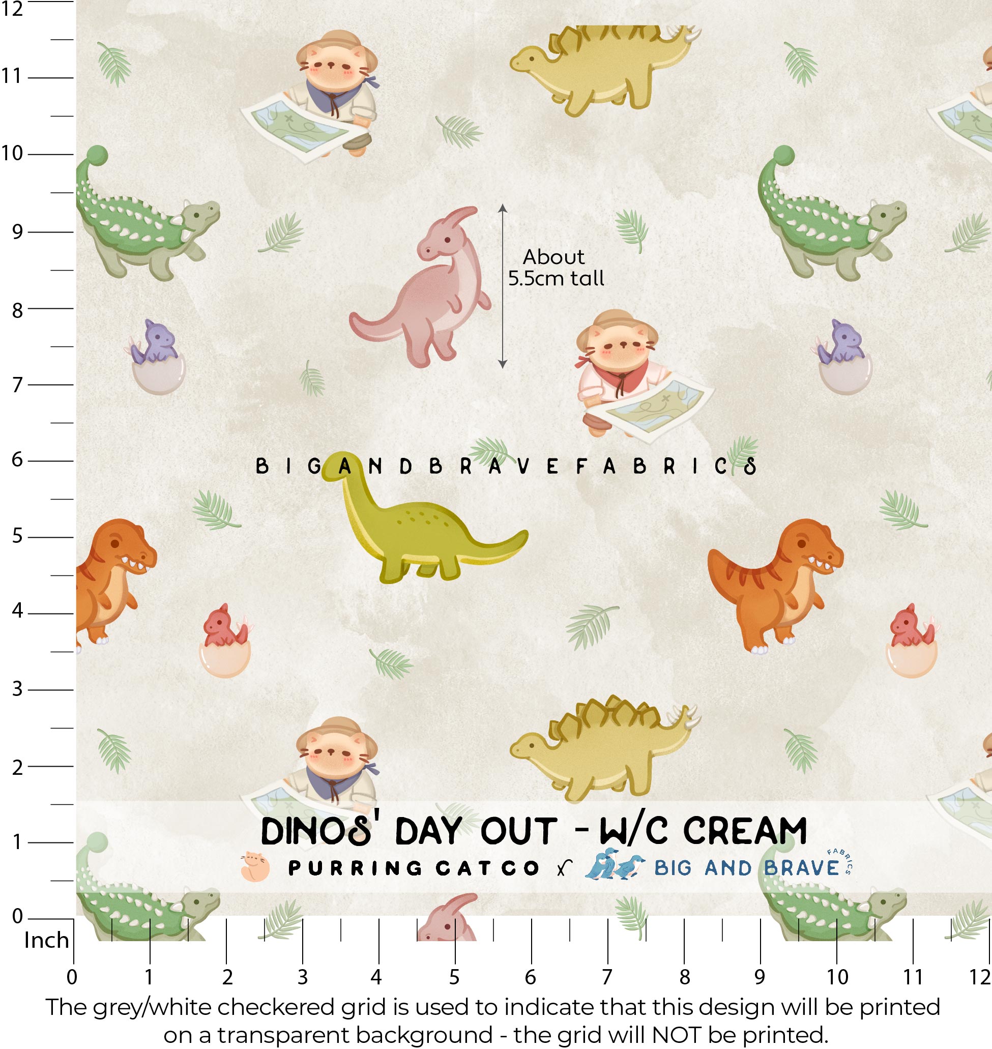 Dinos' Day Out, Watercolour Cream [Cotton canvas]