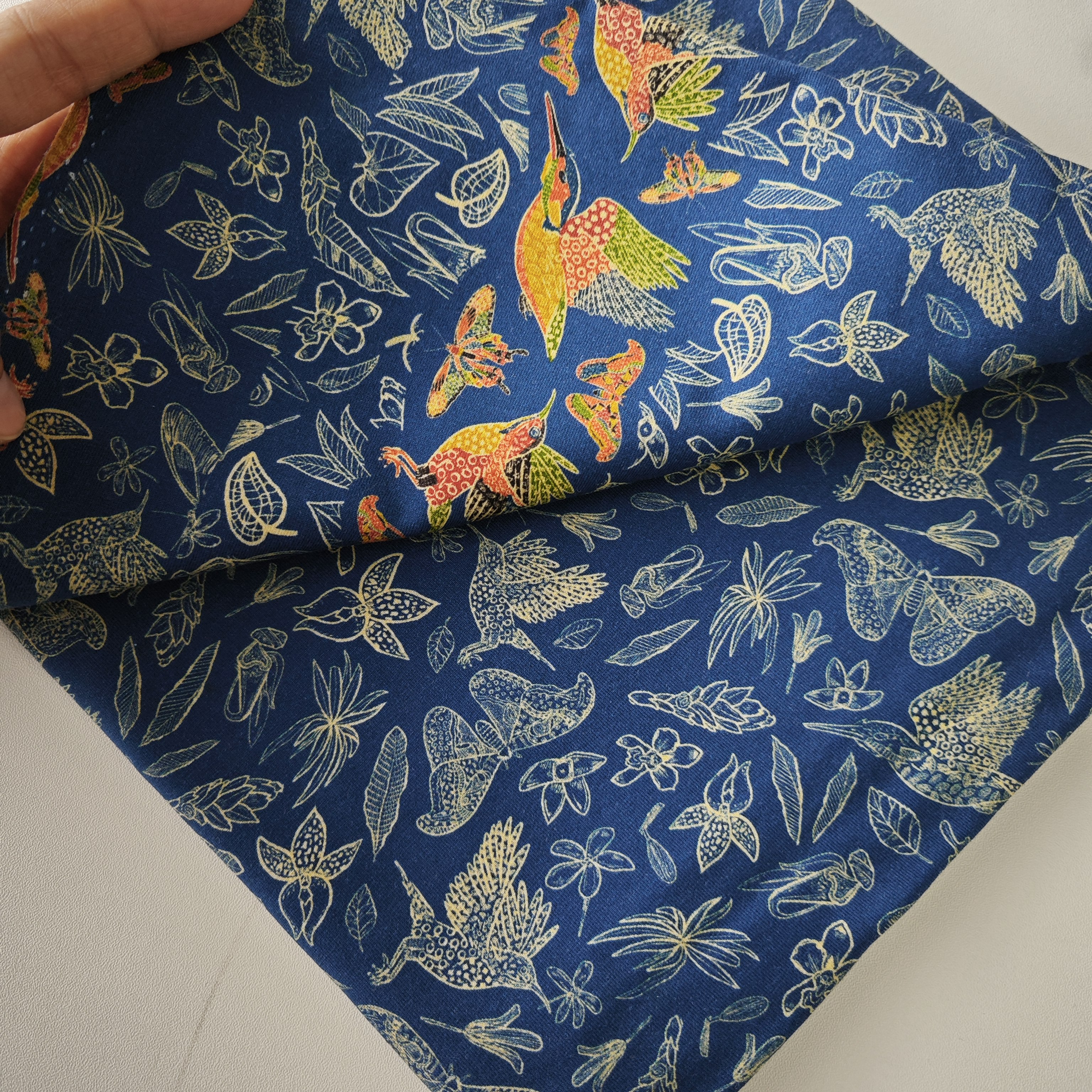 [IN-STOCK] Glided Wings, Border Repeat - Navy (Cotton jersey, 0.8yd)