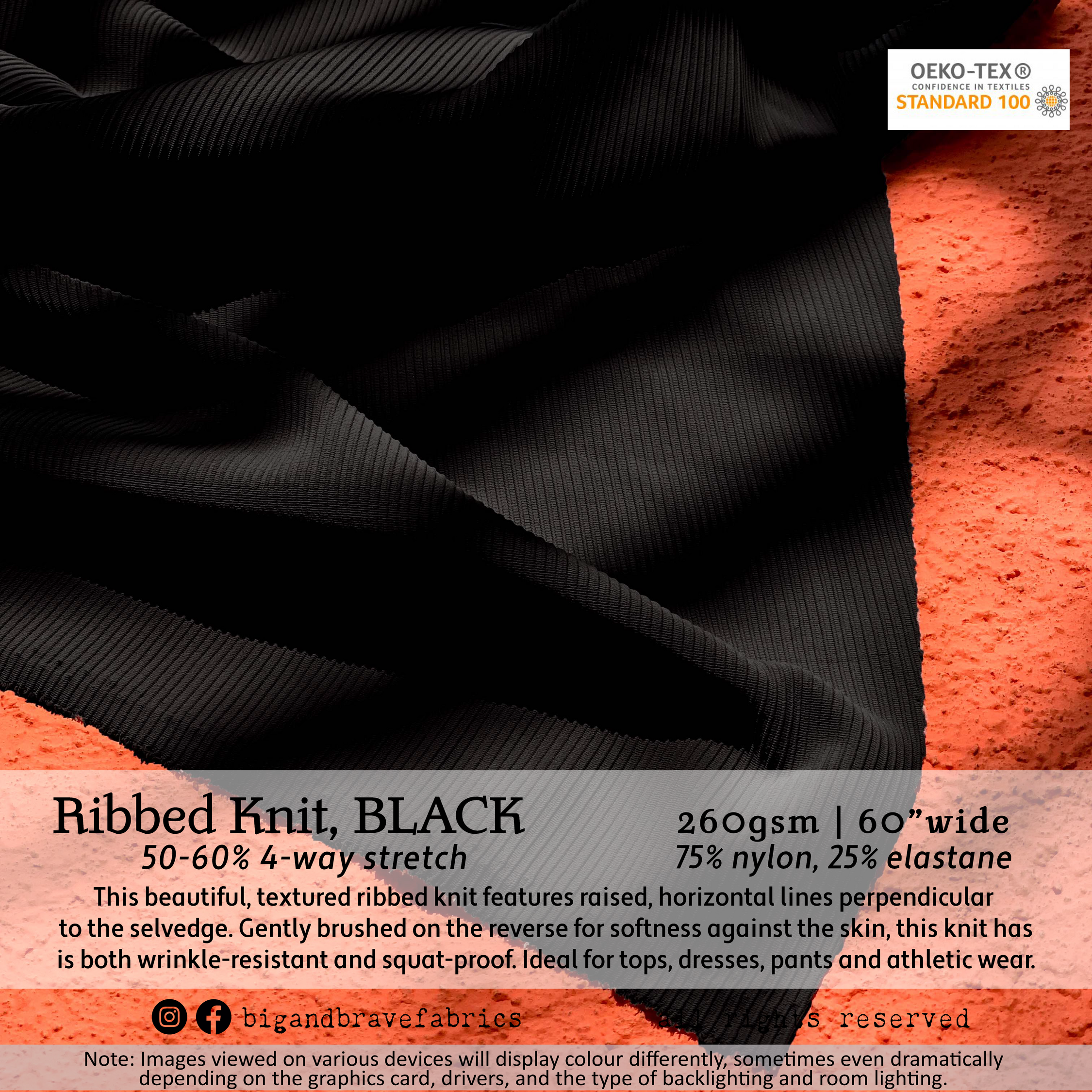 Ribbed Athletic Knit, 60", Assorted Colours