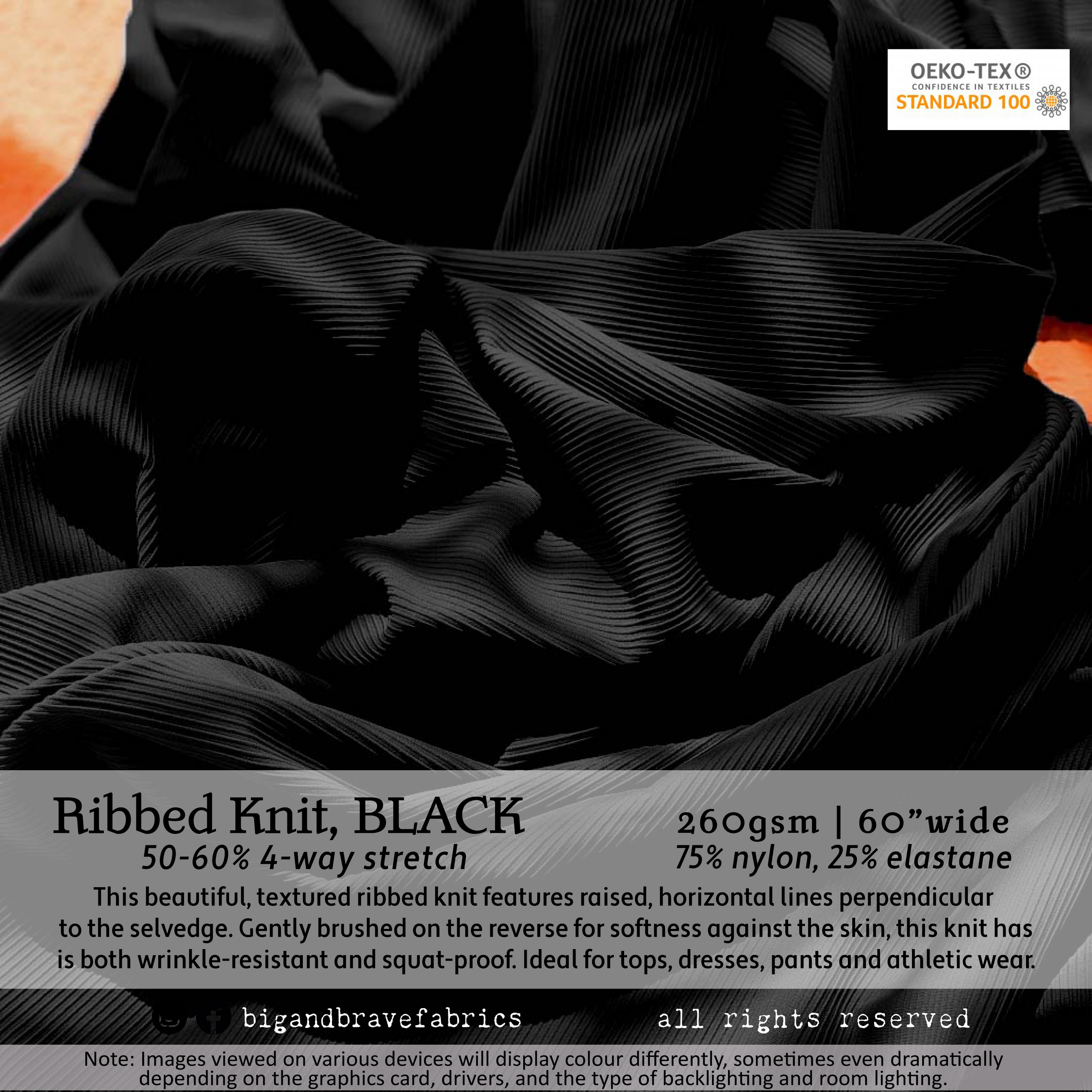 Ribbed Athletic Knit, 60", Assorted Colours