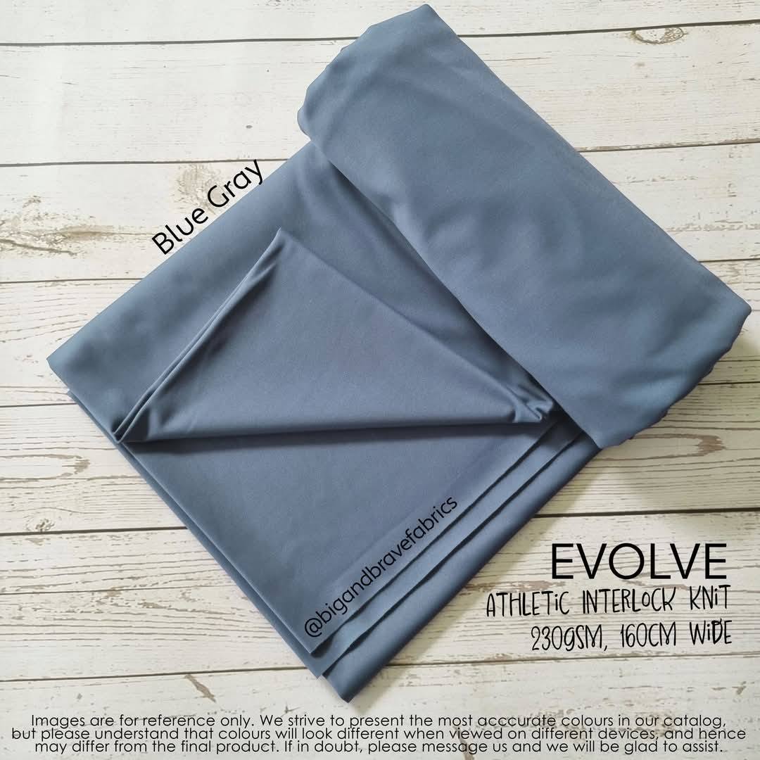 EVOLVE Athletic Brushed Interlock Nylon Spandex (220gsm), BLUE GREY -0.9 yard