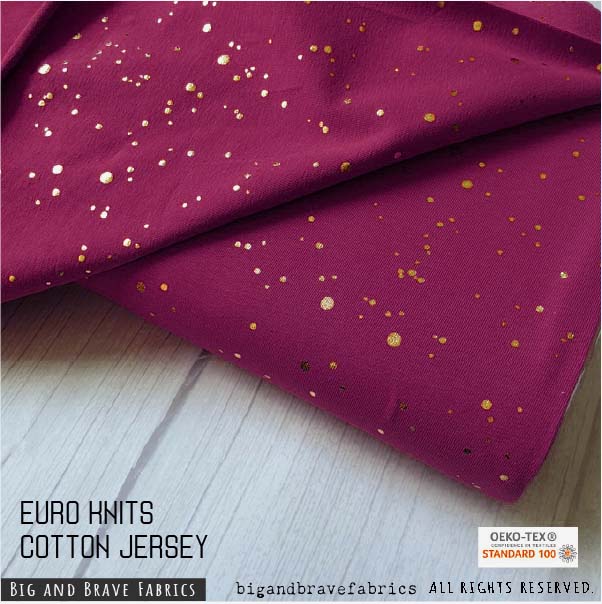 Euro Knits: Gold Foil Printed Cotton Jersey, PLUM, 60"