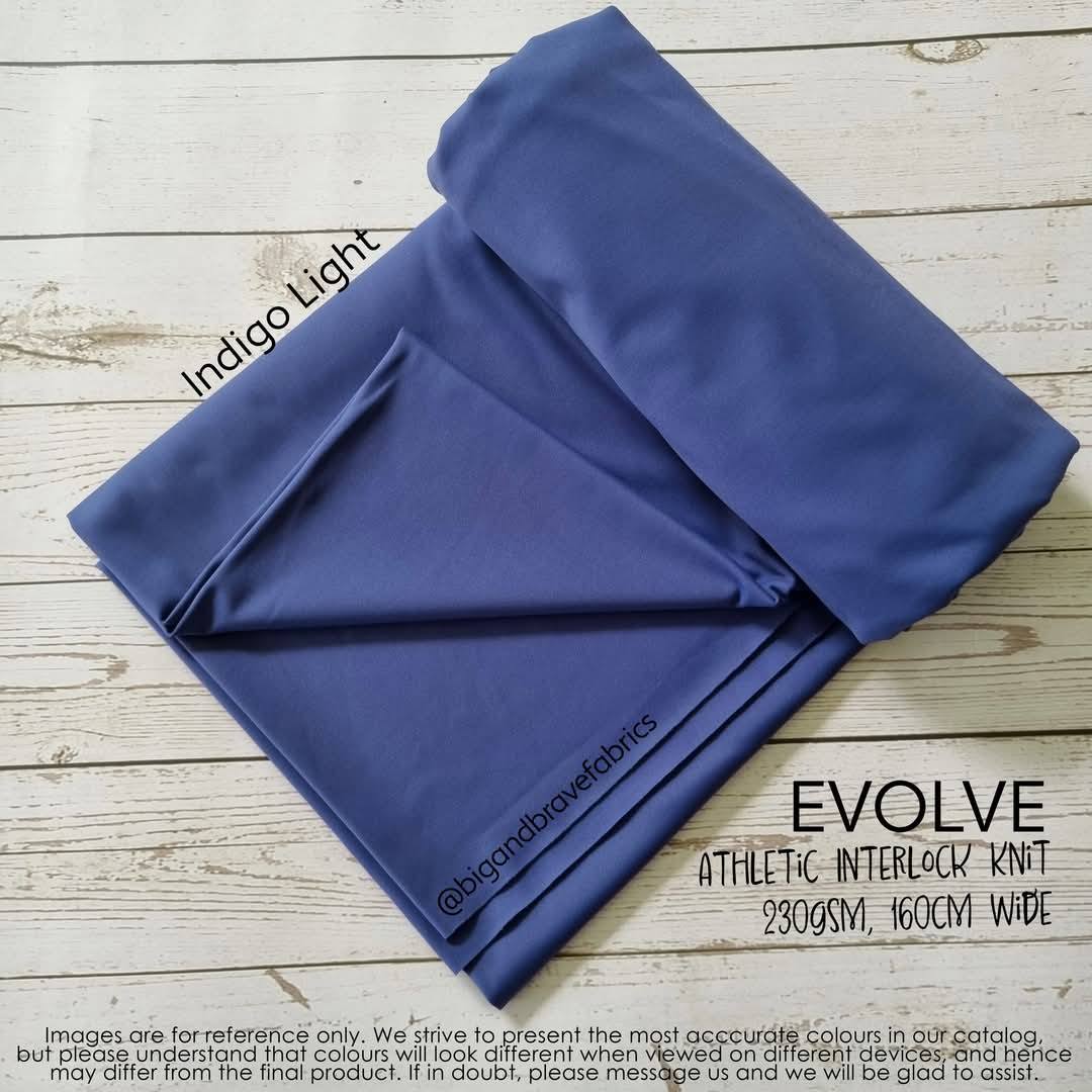 EVOLVE Athletic Brushed Interlock Nylon Spandex (220gsm), Indigo Light (Last yard)