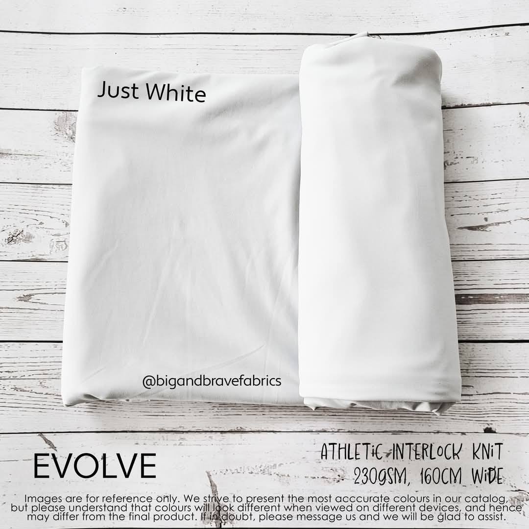 EVOLVE Athletic Brushed Interlock Nylon Spandex (220gsm), Just White (Last 2 yards, sold per half yd)