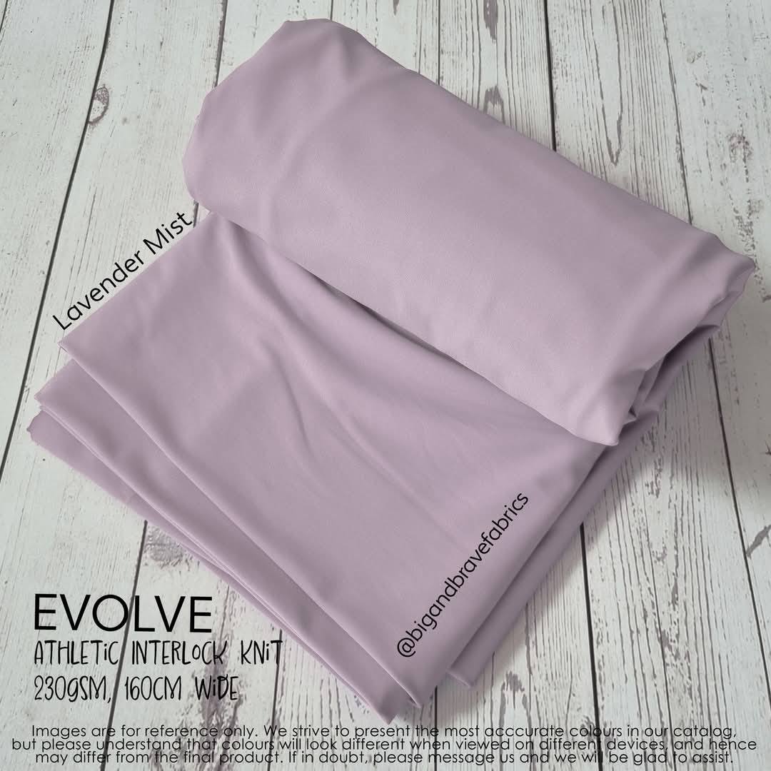 EVOLVE Athletic Brushed Interlock Nylon Spandex (220gsm), Lavender Mist (0.6 yard)