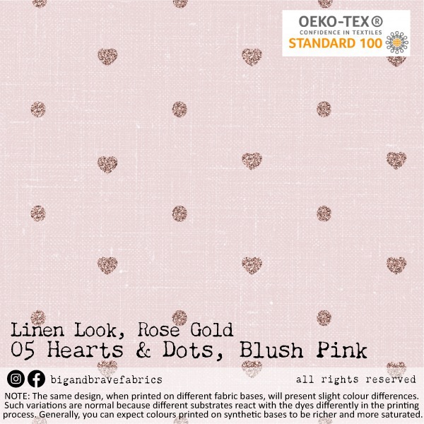 Linen Look, Rose Gold Hearts & Dots
