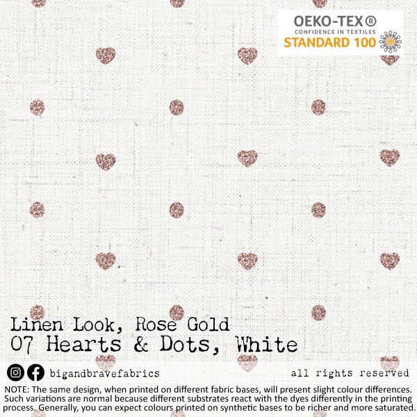 Linen Look, Rose Gold Hearts & Dots