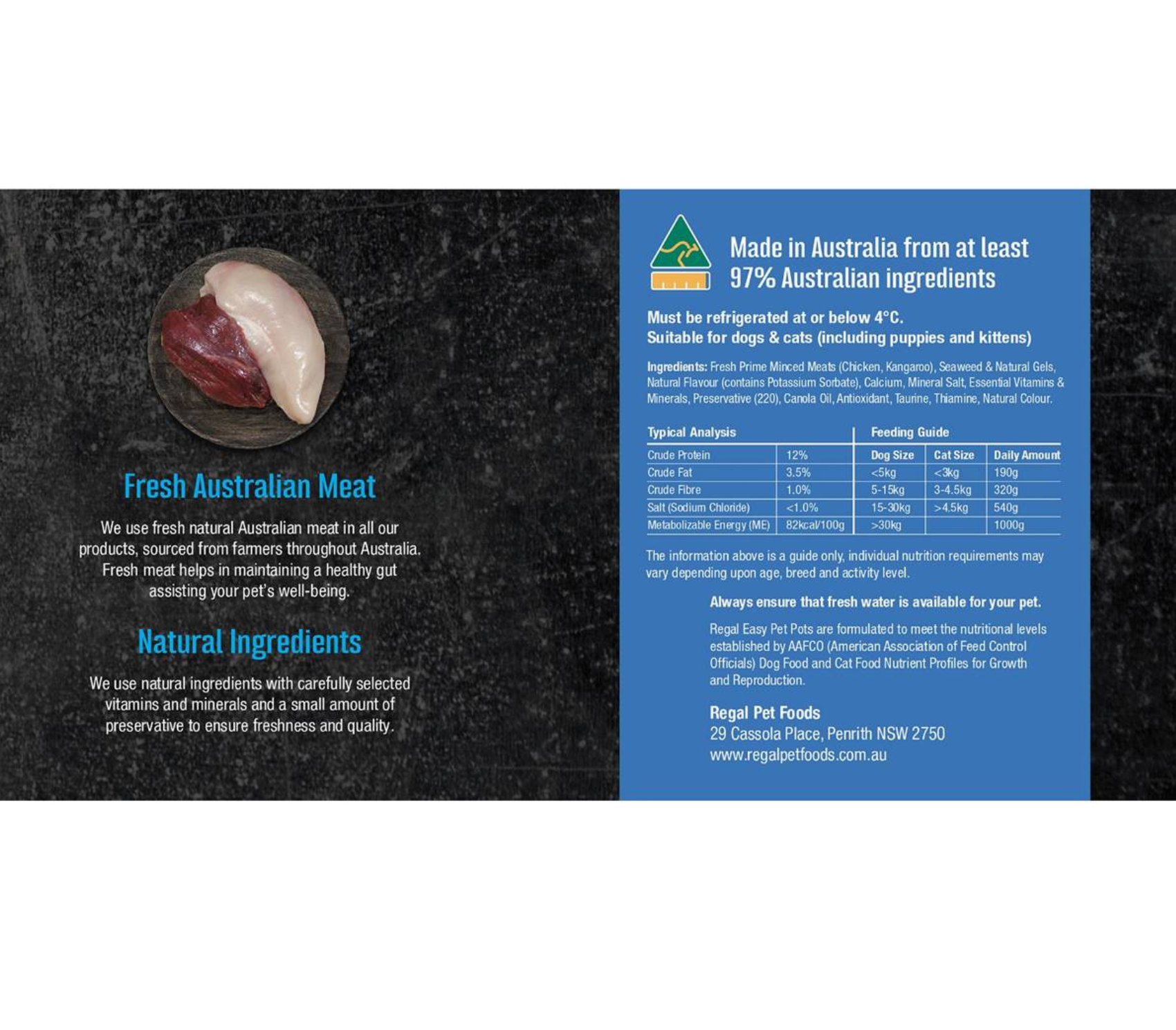 Regal pet food - chicken with roo - ingredients