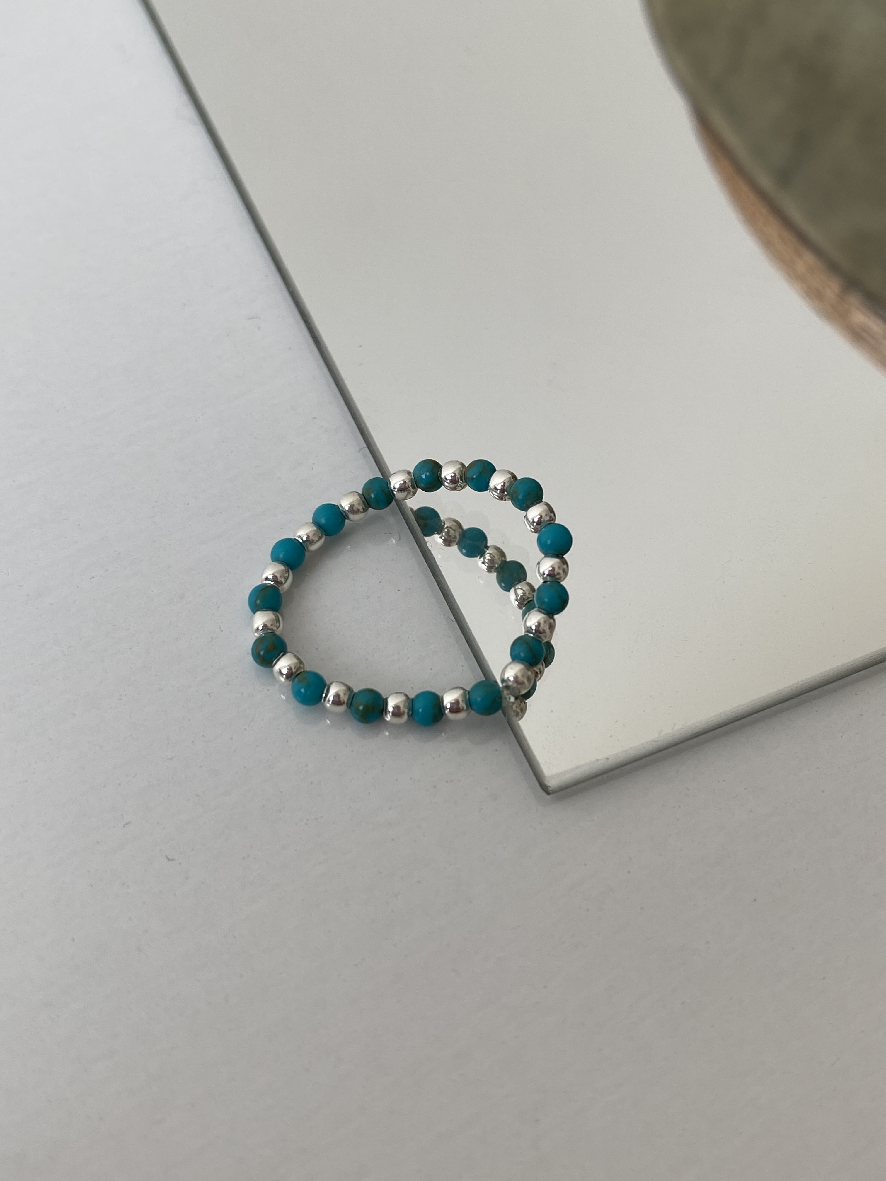 S925 turkey turquoise stone mix beads elastic ring
