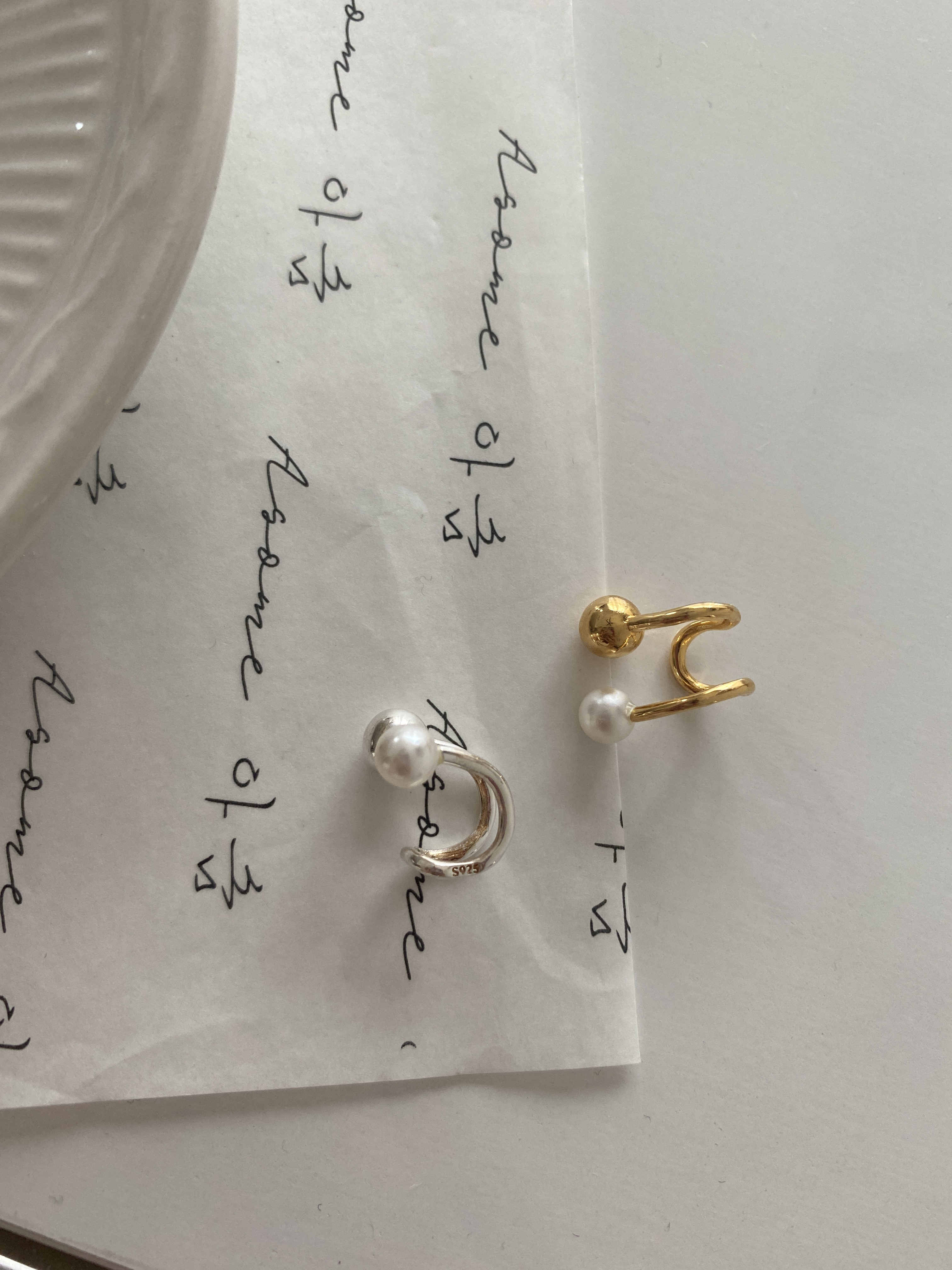s925 2layered gold 1 pearl ear cuff ( 1 piece )