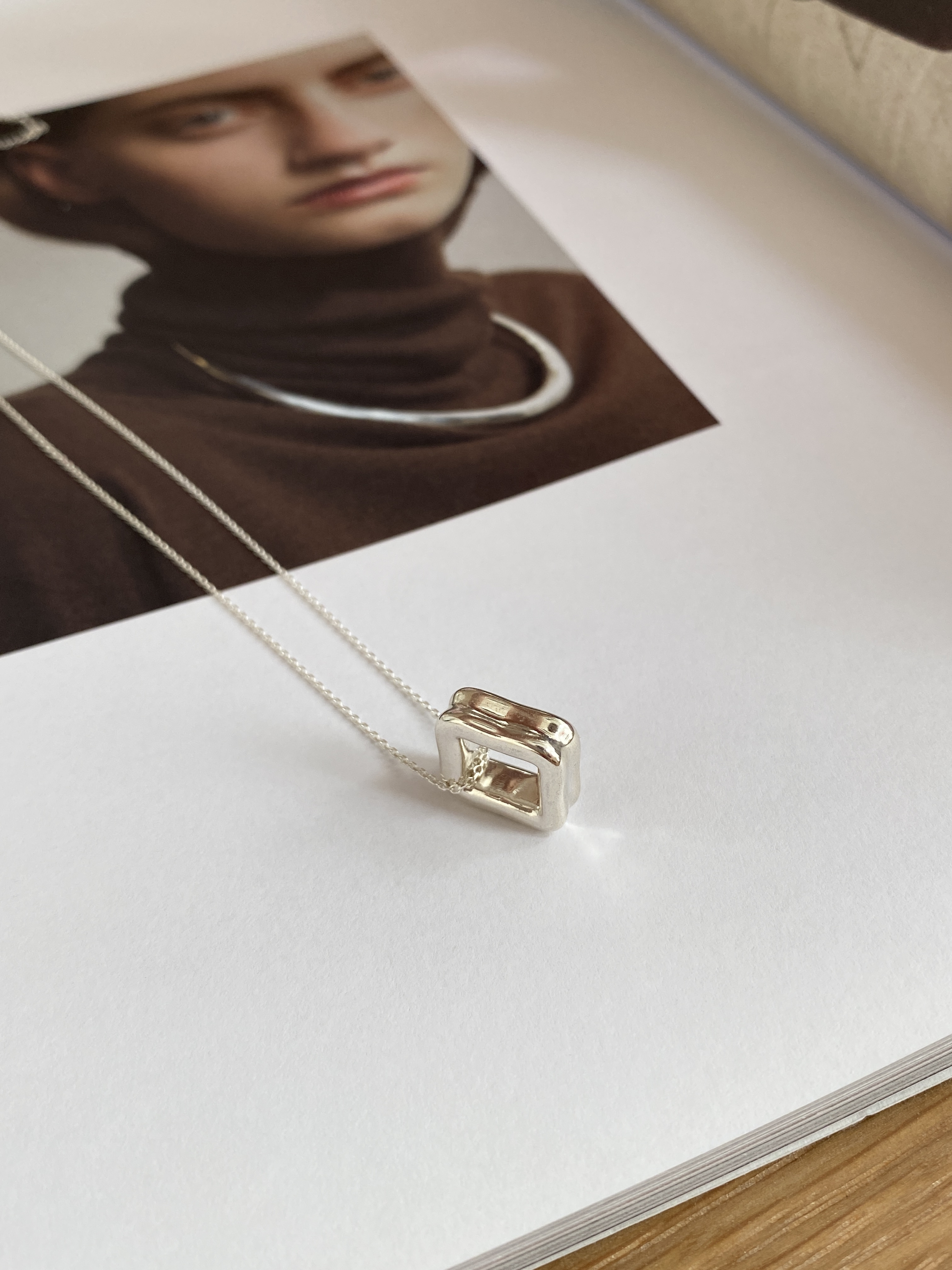 S925 simple thick square pendant necklace