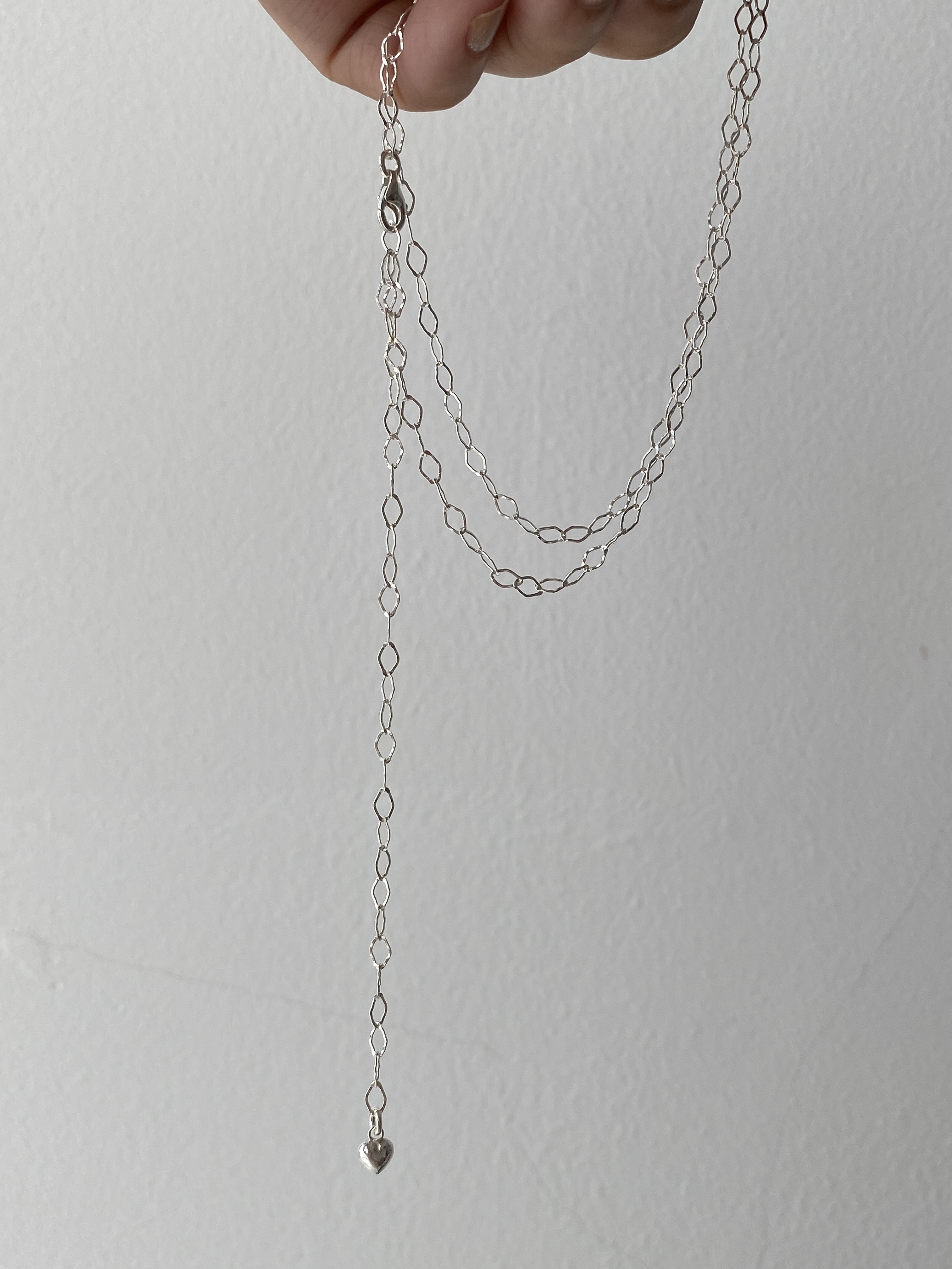 s925 simple hammered flat chain necklace