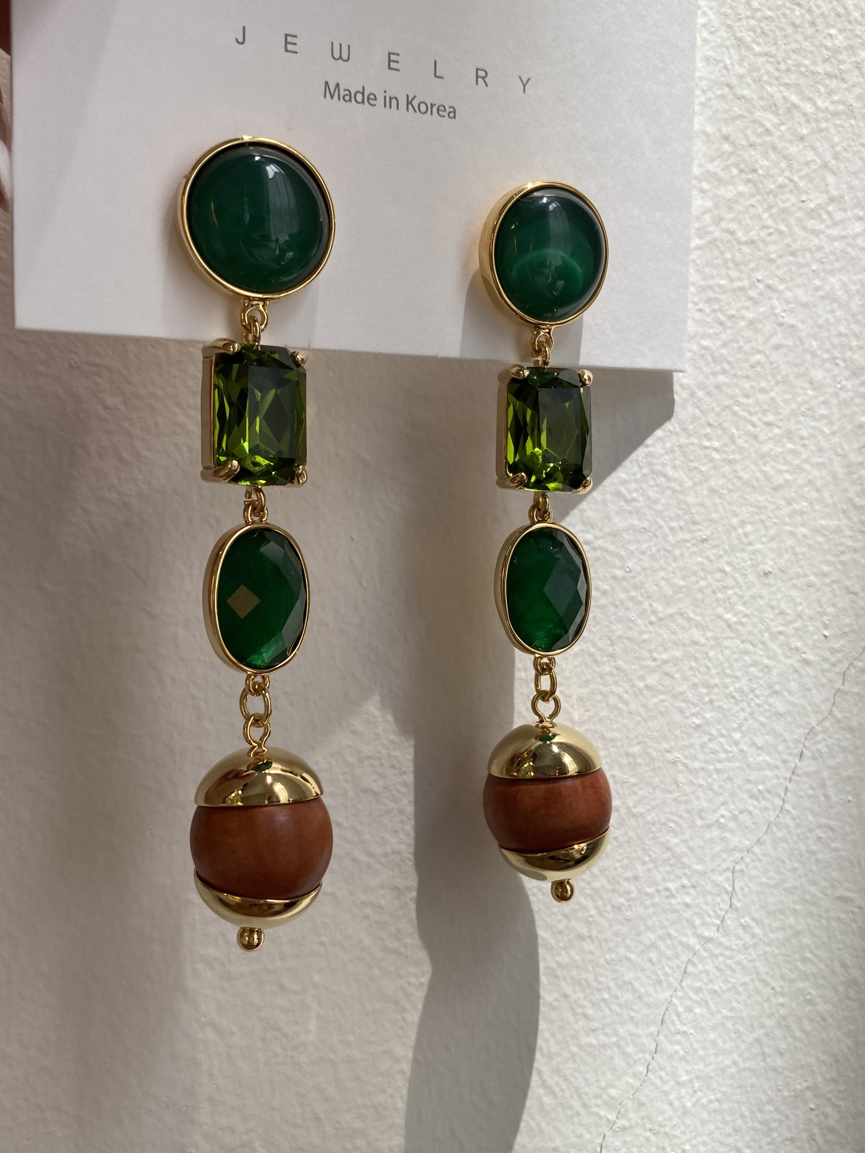 Green Swarovski stone long earring
