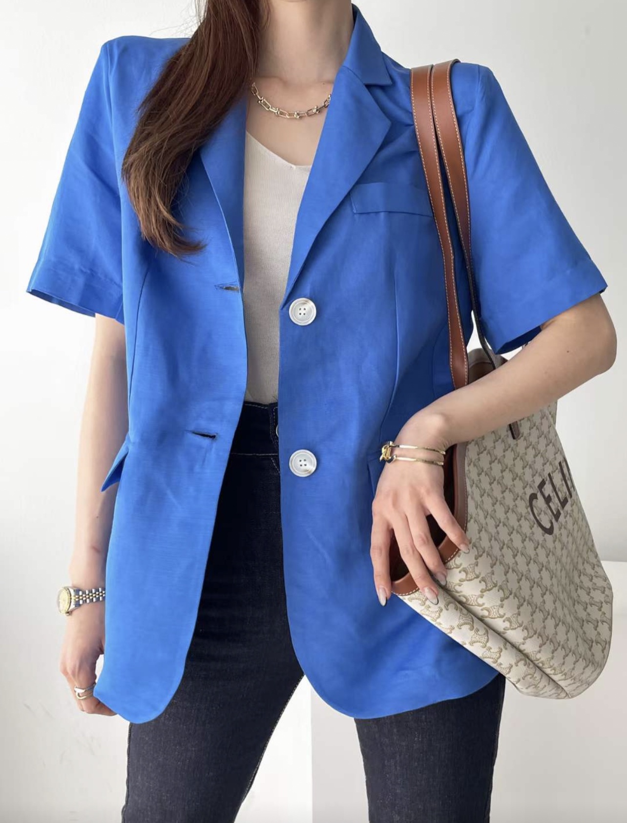 Blue short sleeve blazer