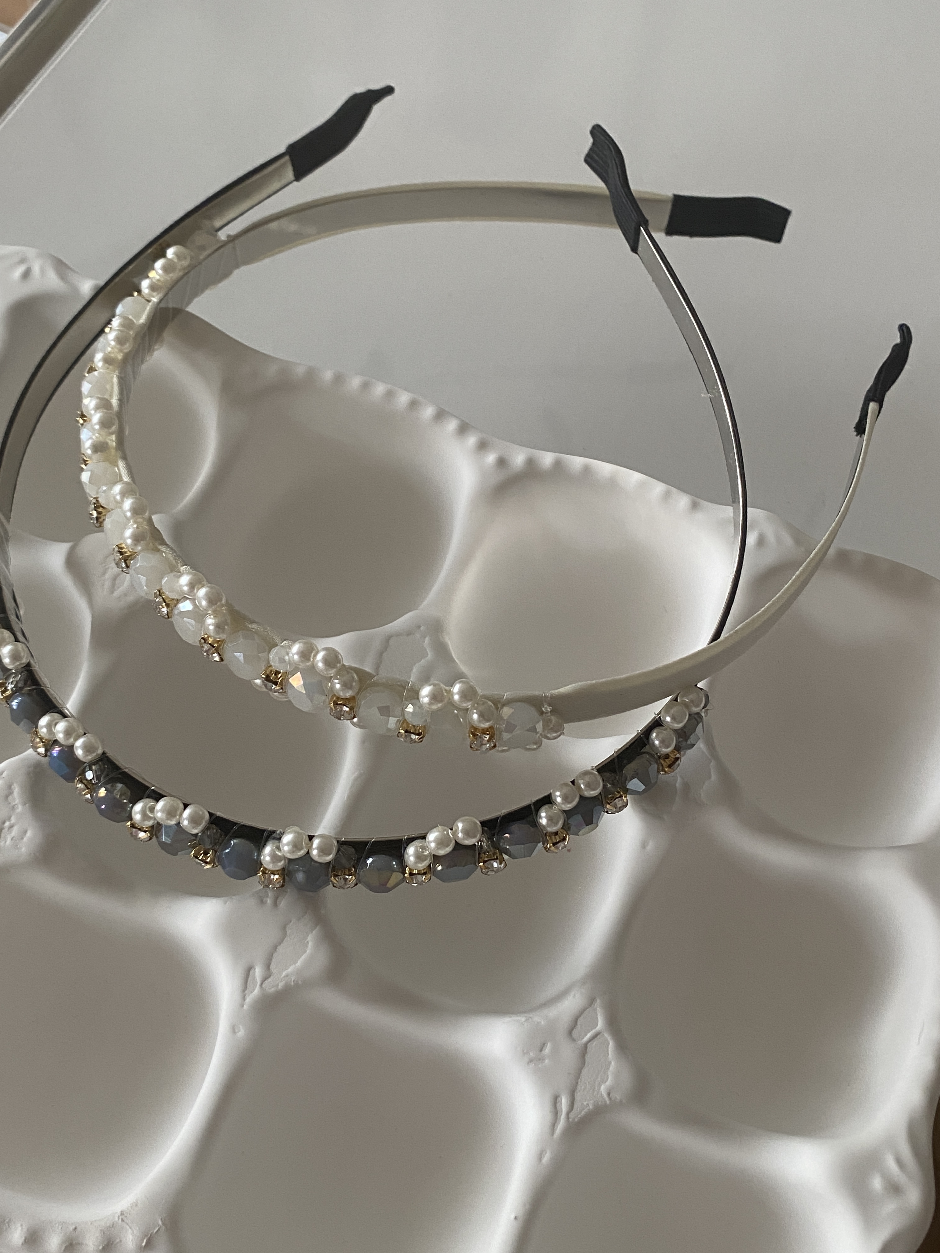 Handmade white/ black pearl & beads headband