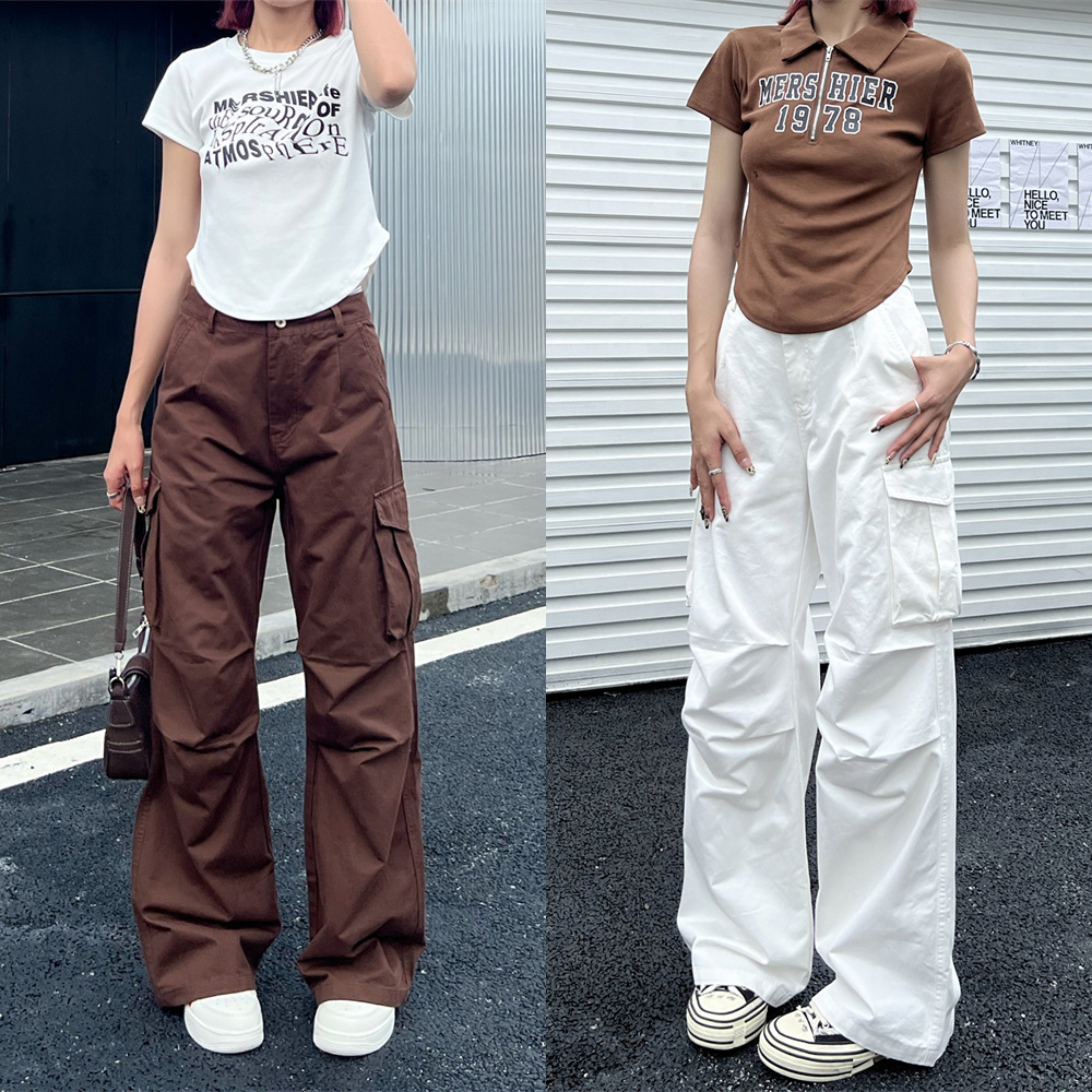 Fashion (Beige White)Streetwear Beige White Cargo Pants Women Y2K @ Best  Price Online | Jumia Egypt