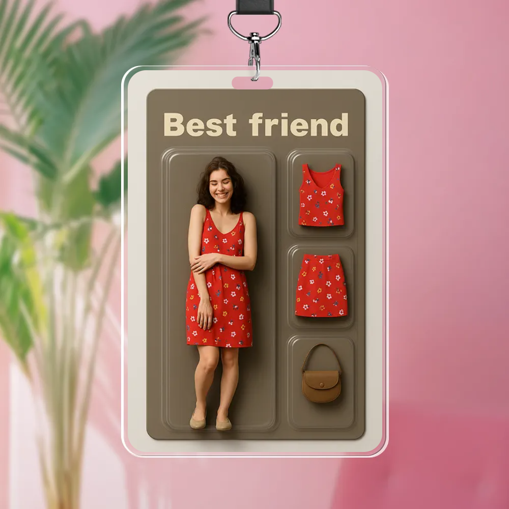 客製化 3D 玩偶渲染图 透明套卡證件帶