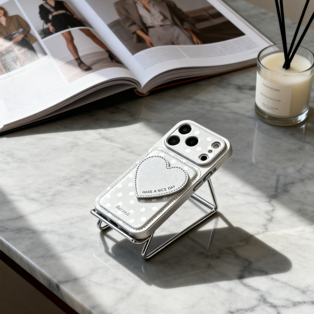 小眾波點立體愛心支架手機殼