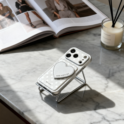 小眾波點立體愛心支架手機殼