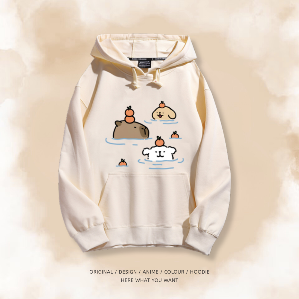 卡皮巴拉x線條小狗 2025秋冬新款 親子情侶男女連帽衛衣