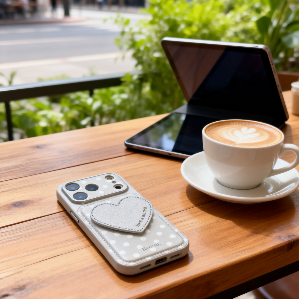 小眾波點立體愛心支架手機殼