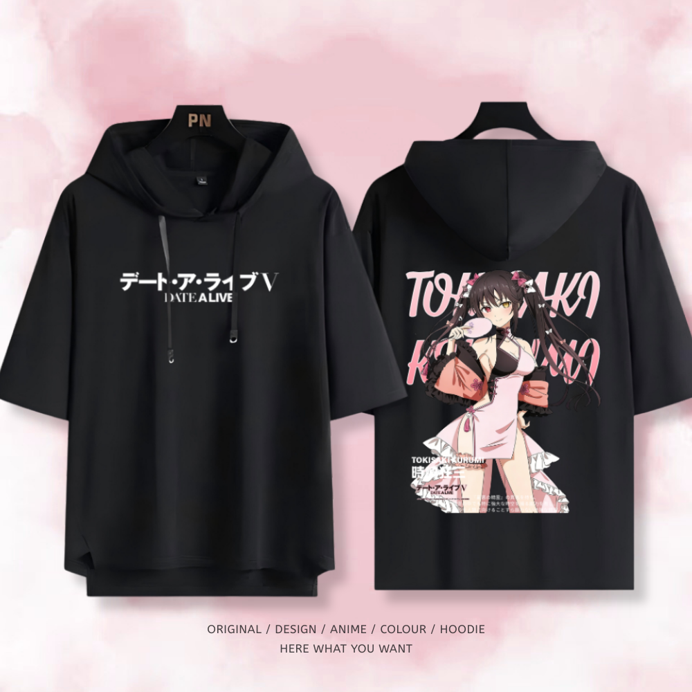 約會大作戰 時崎狂三 粉彩國風連帽短袖T恤