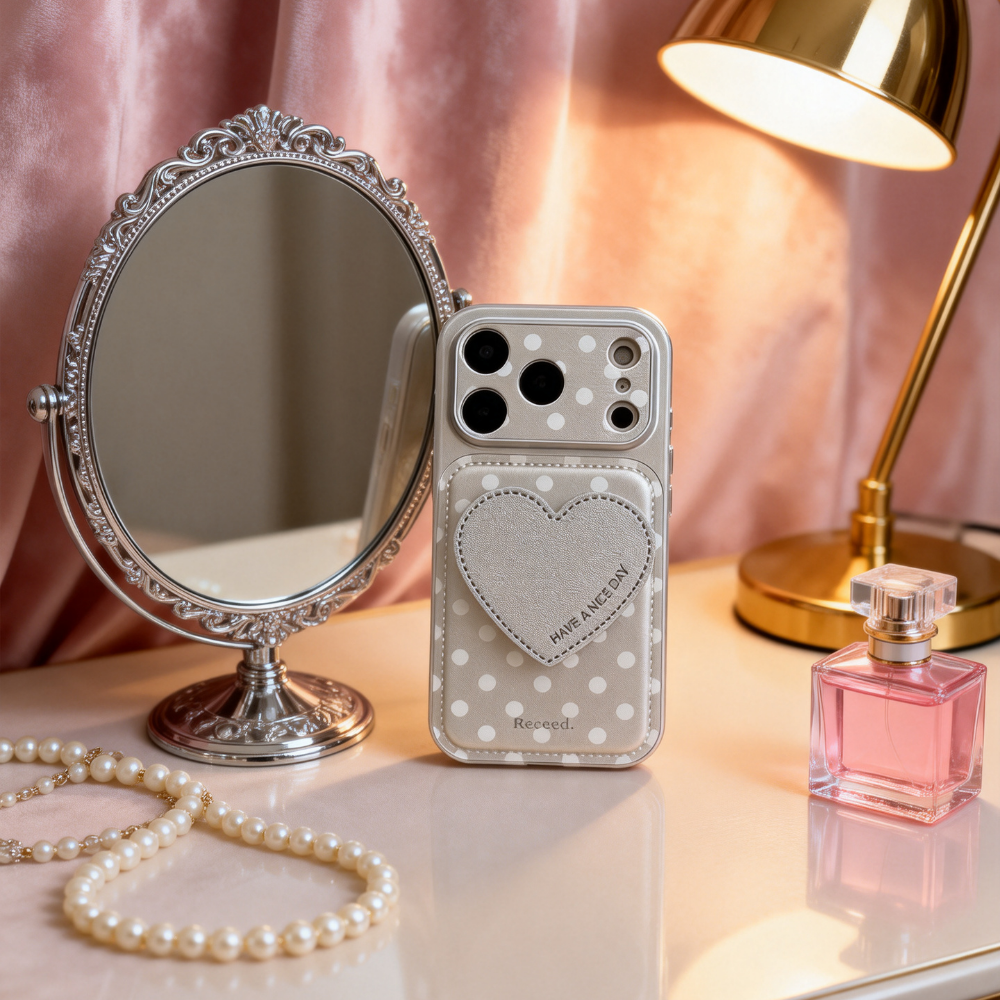 小眾波點立體愛心支架手機殼