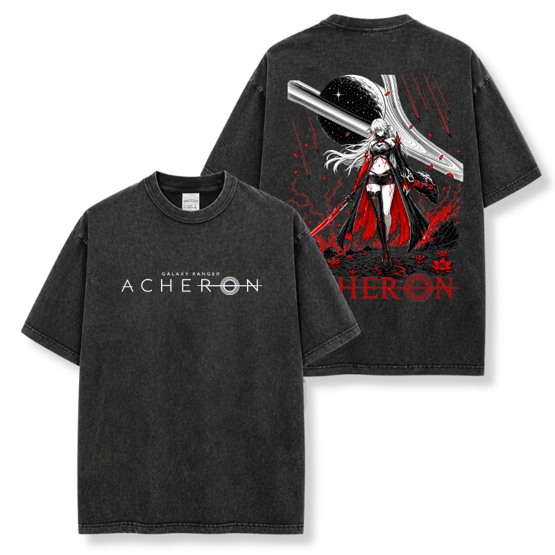 黃泉 ACHERON 水洗做舊印花短袖T恤