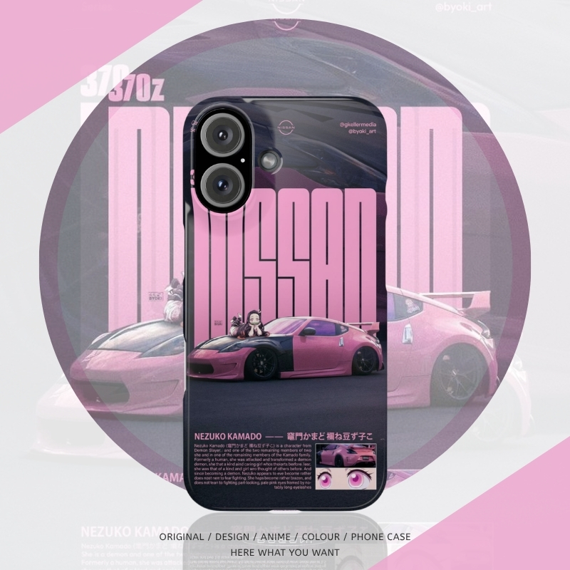 禰豆子 × 粉色 Nissan 改裝車主題高清彩繪手機殼