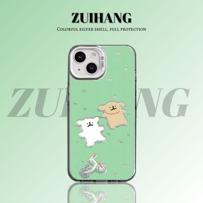 綫條小狗彩銀線條漸變防摔手機殼-ZUIHANG SHOP