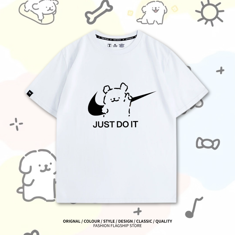 線條小狗 2025親子情侶男女同款 印花短袖T恤