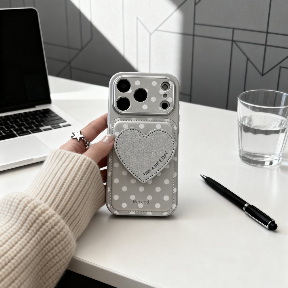 小眾波點立體愛心支架手機殼