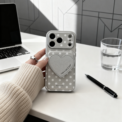 小眾波點立體愛心支架手機殼