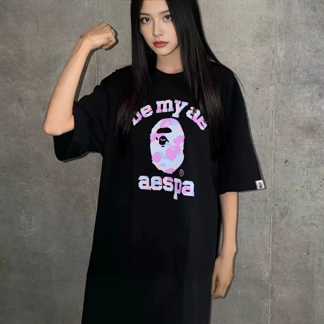 BAPE x AESPA 聯名風格短袖T恤｜純棉潮流上衣 KPOP韓團粉絲周邊