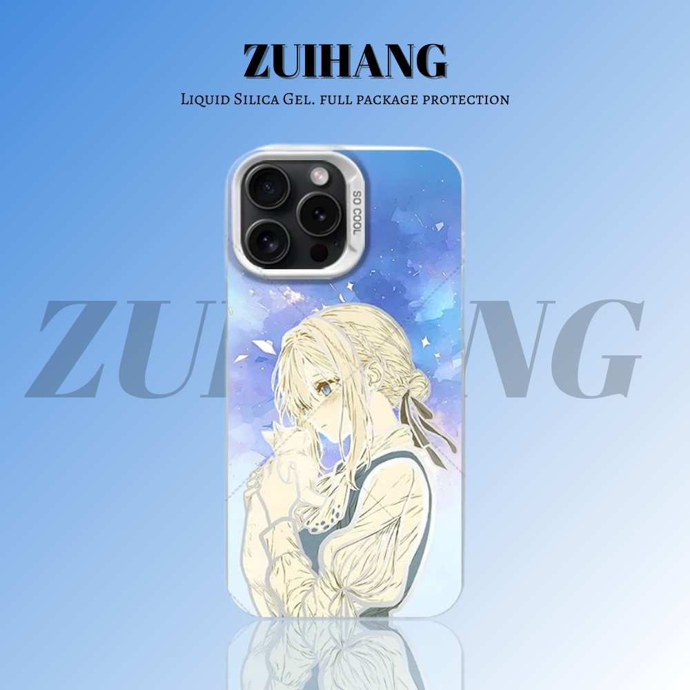 紫羅蘭永恆花園彩銀線條漸變防摔手機殼-ZUIHANG SHOP