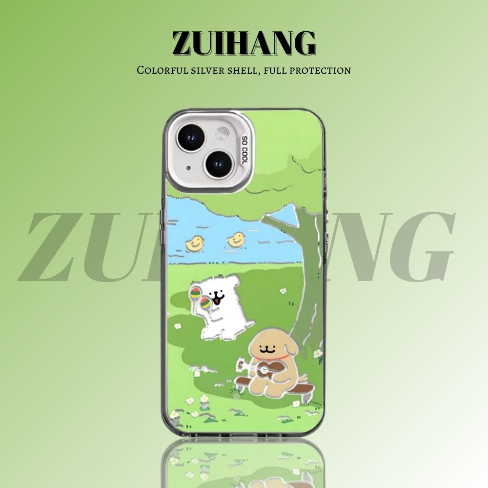 綫條小狗彩銀線條漸變防摔手機殼-ZUIHANG SHOP