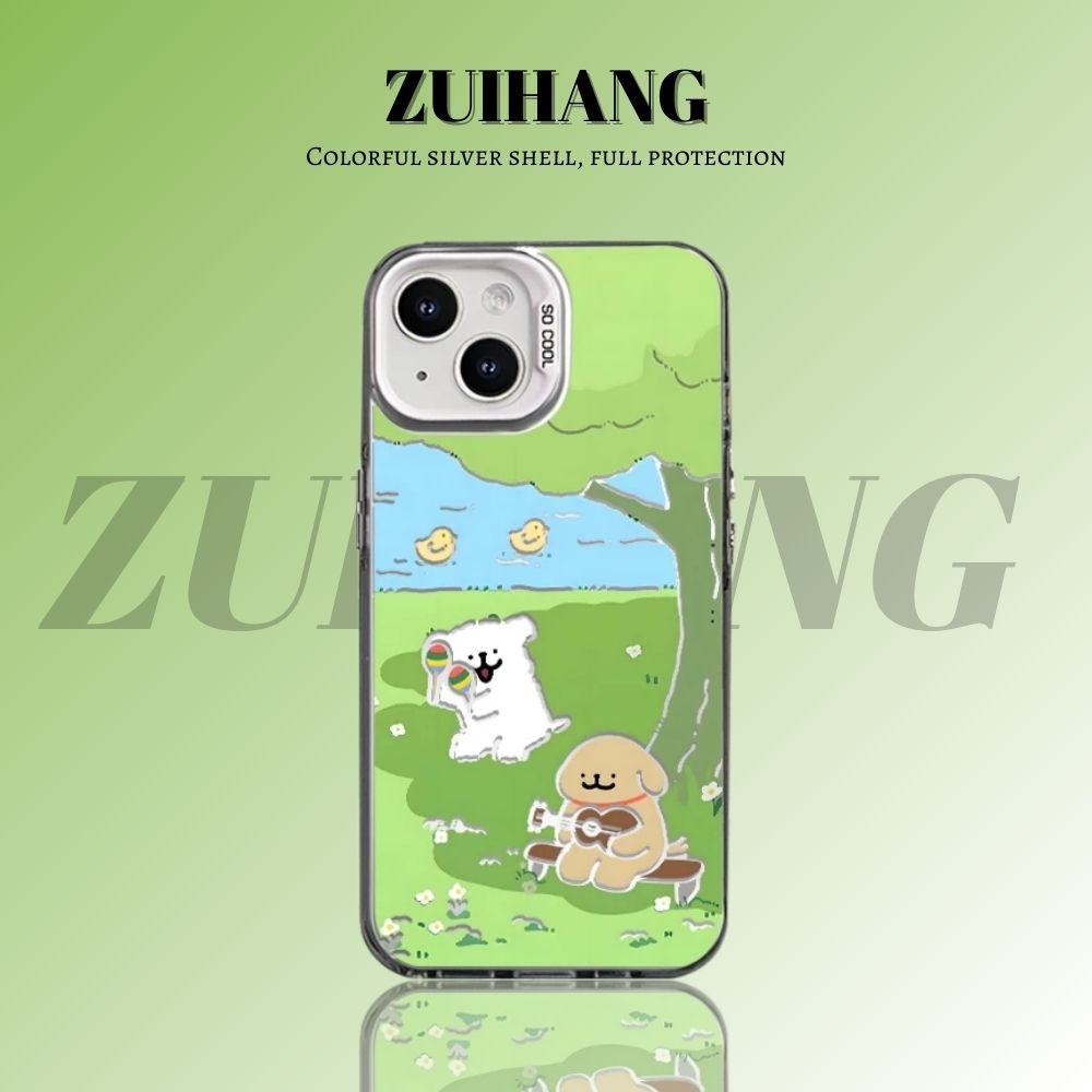 綫條小狗彩銀線條漸變防摔手機殼-ZUIHANG SHOP