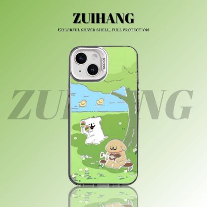 綫條小狗彩銀線條漸變防摔手機殼-ZUIHANG SHOP