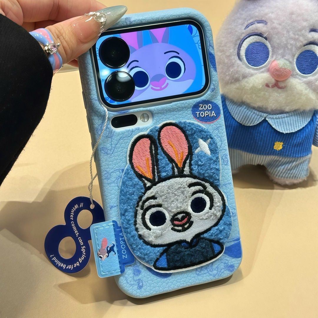 秋冬朱迪尼克刺绣卡通情侶皮紋手機殼