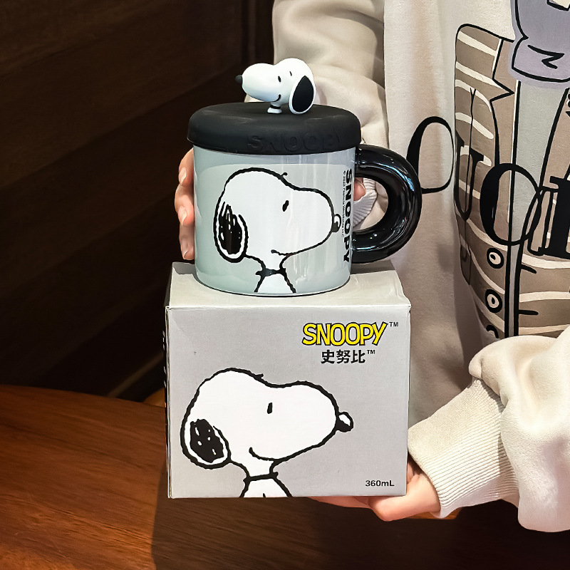 史努比 Snoopy 陶瓷馬克杯｜可愛卡通帶蓋咖啡杯 居家辦公茶杯