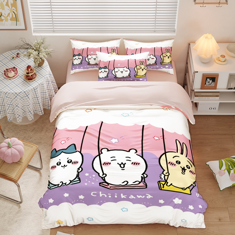 Chiikawa 夏季冰絲涼感四件套｜可愛卡通床組｜單人宿舍涼被床單組合-ZUIHANG SHOP