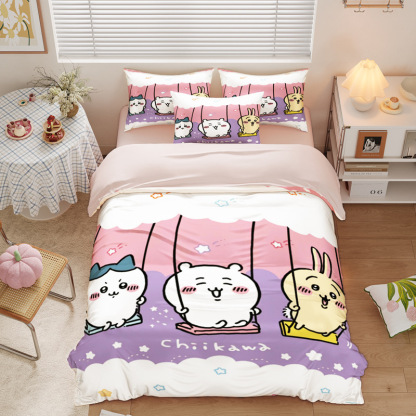 Chiikawa 夏季冰絲涼感四件套｜可愛卡通床組｜單人宿舍涼被床單組合-ZUIHANG SHOP