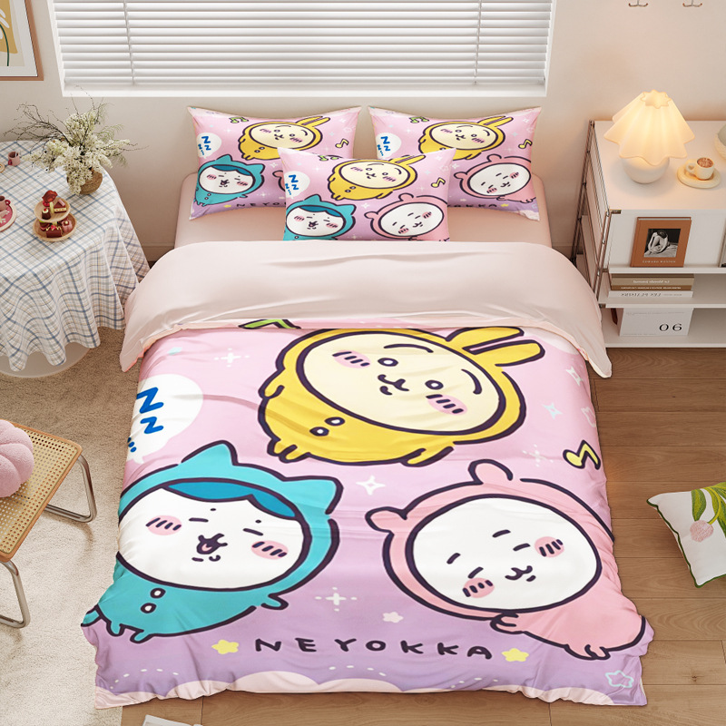 Chiikawa 夏季冰絲涼感四件套｜可愛卡通床組｜單人宿舍涼被床單組合-ZUIHANG SHOP