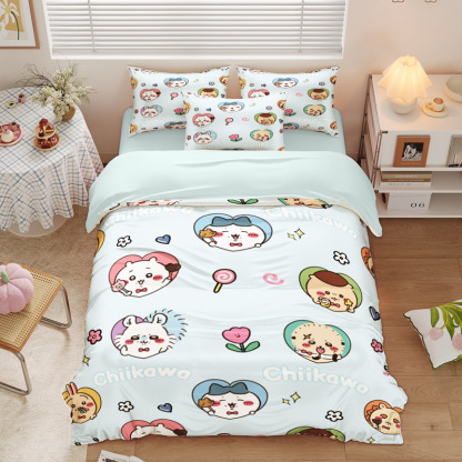 Chiikawa 夏季冰絲涼感四件套｜可愛卡通床組｜單人宿舍涼被床單組合-ZUIHANG SHOP