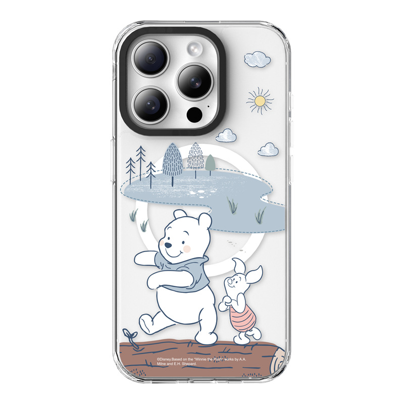 適用蘋果系列 卡通維尼熊高透防摔磁吸手機殼